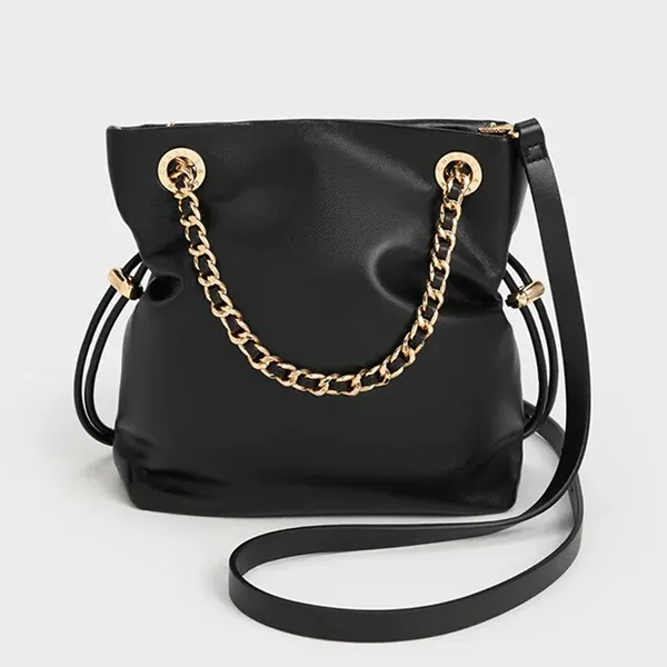 Túi Đeo Chéo Nữ Charles & Keith CNK Arya Braided-Strap Double-Handle Crossbody Bag CK2-80151536 Black Màu Đen