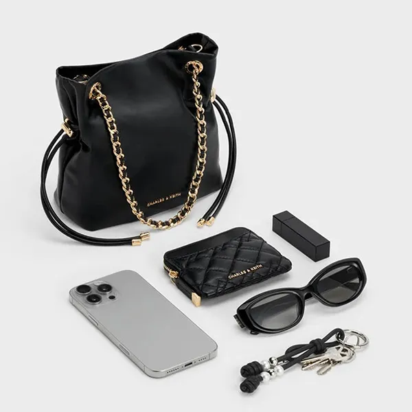 Túi Đeo Chéo Nữ Charles & Keith CNK Arya Braided-Strap Double-Handle Crossbody Bag CK2-80151536 Black Màu Đen