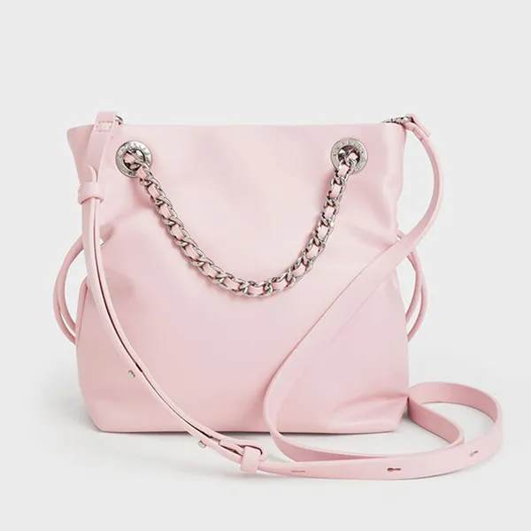 Túi Đeo Chéo Nữ Charles & Keith CNK Arya Braided-Strap Double-Handle Crossbody Bag CK2-80151536 Cotton Candy Pink Màu Hồng