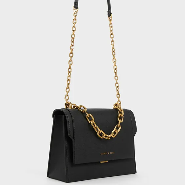 Túi Đeo Chéo Nữ Charles & Keith CNK Brennan Chain Handle Crossbody Bag CK2-80701349 Black Màu Đen