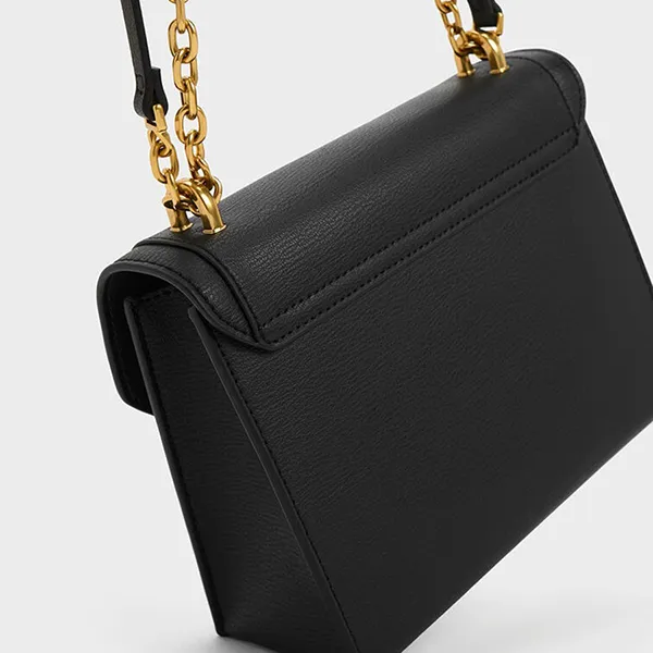 Túi Đeo Chéo Nữ Charles & Keith CNK Brennan Chain Handle Crossbody Bag CK2-80701349 Black Màu Đen