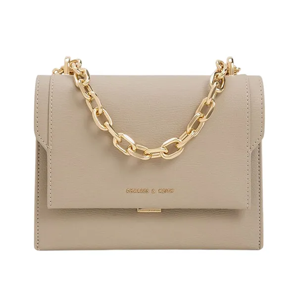 Túi Đeo Chéo Nữ Charles & Keith CNK Brennan Chain Handle Crossbody Bag CK2-80701349 Taupe Màu Nâu