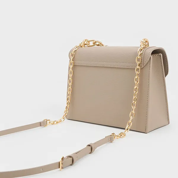 Túi Đeo Chéo Nữ Charles & Keith CNK Brennan Chain Handle Crossbody Bag CK2-80701349 Taupe Màu Nâu