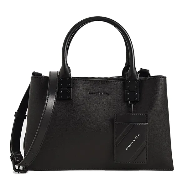 Túi Đeo Chéo Nữ Charles & Keith CNK Cameron Double Top Handle Bag - Ultra-Matte Black CK2-50671160 Màu Đen