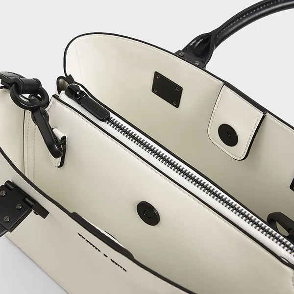 Túi Đeo Chéo Nữ Charles & Keith CNK Cameron Double Top Handle Bag - White CK2-50671160 Màu Đen Trắng