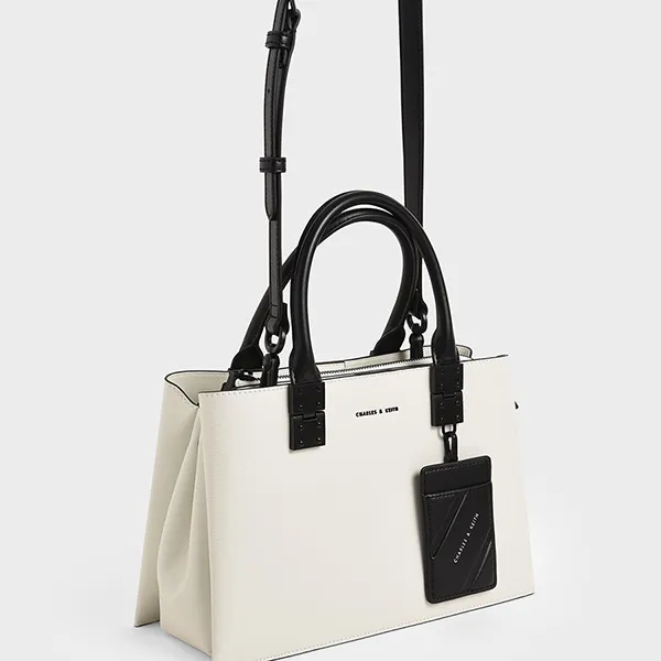 Túi Đeo Chéo Nữ Charles & Keith CNK Cameron Double Top Handle Bag - White CK2-50671160 Màu Đen Trắng