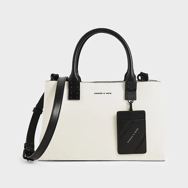 Túi Đeo Chéo Nữ Charles & Keith CNK Cameron Double Top Handle Bag - White CK2-50671160 Màu Đen Trắng