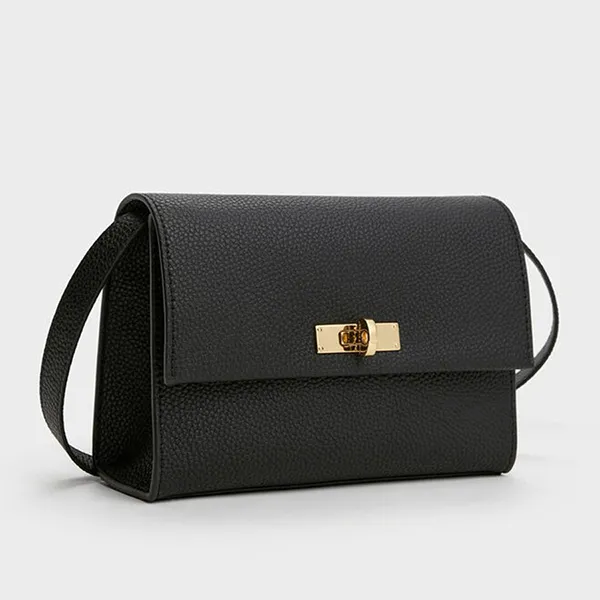 Túi Đeo Chéo Nữ Charles & Keith CNK Chance Turn-Lock Crossbody Bag CK2-80782713 Black Màu Đen