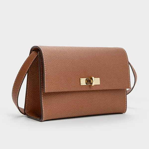 Túi Đeo Chéo Nữ Charles & Keith CNK Chance Turn-Lock Crossbody Bag CK2-80782713 Chocolate Màu Nâu