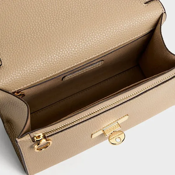 Túi Đeo Chéo Nữ Charles & Keith CNK Chance Turn-Lock Crossbody Bag CK2-80782713 Nutmeg Beige Màu Be