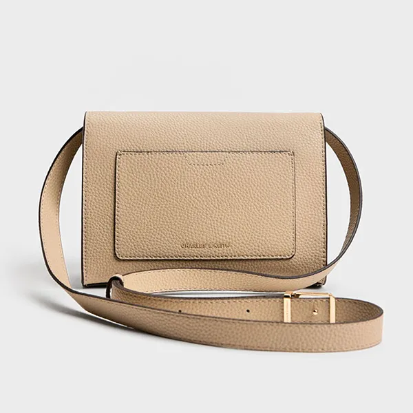Túi Đeo Chéo Nữ Charles & Keith CNK Chance Turn-Lock Crossbody Bag CK2-80782713 Nutmeg Beige Màu Be
