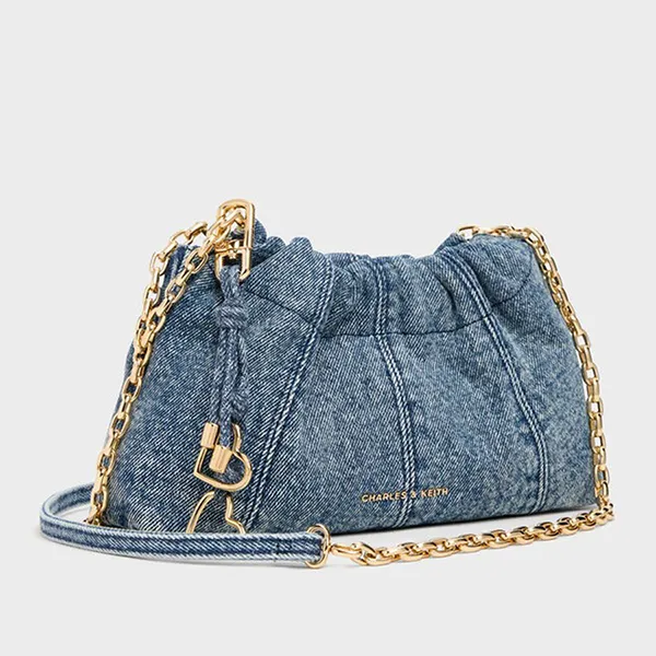 Túi Đeo Chéo Nữ Charles & Keith CNK Ciara Ruched Crossbody Bag CK2-80151612-1 Denim Blue Màu Xanh