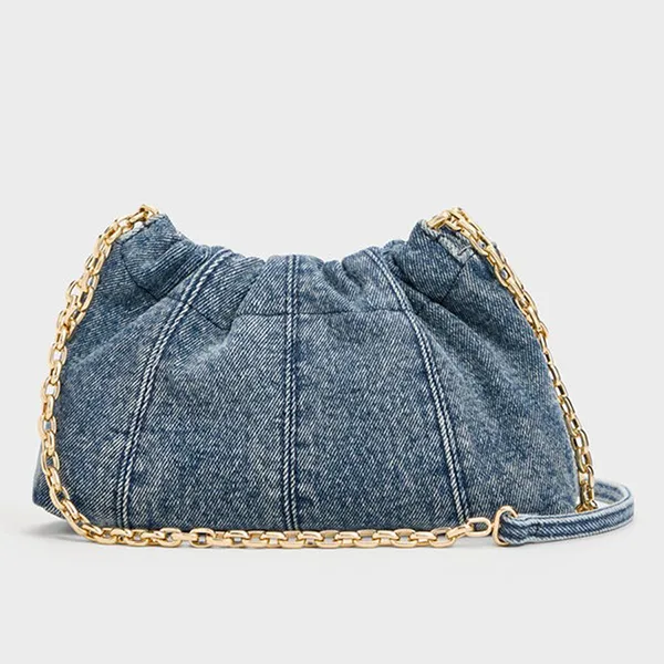 Túi Đeo Chéo Nữ Charles & Keith CNK Ciara Ruched Crossbody Bag CK2-80151612-1 Denim Blue Màu Xanh