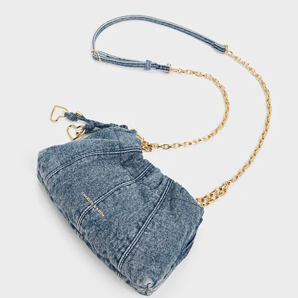 Túi Đeo Chéo Nữ Charles & Keith CNK Ciara Ruched Crossbody Bag CK2-80151612-1 Denim Blue Màu Xanh