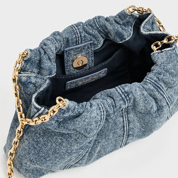 Túi Đeo Chéo Nữ Charles & Keith CNK Ciara Ruched Crossbody Bag CK2-80151612-1 Denim Blue Màu Xanh