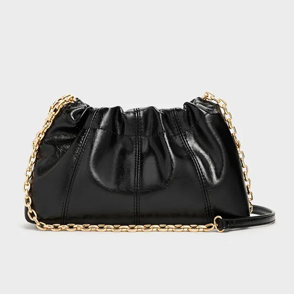 Túi Đeo Chéo Nữ Charles & Keith CNK Ciara Ruched Crossbody Bag CK2-80151612 Black Màu Đen