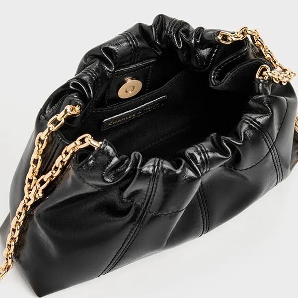Túi Đeo Chéo Nữ Charles & Keith CNK Ciara Ruched Crossbody Bag CK2-80151612 Black Màu Đen