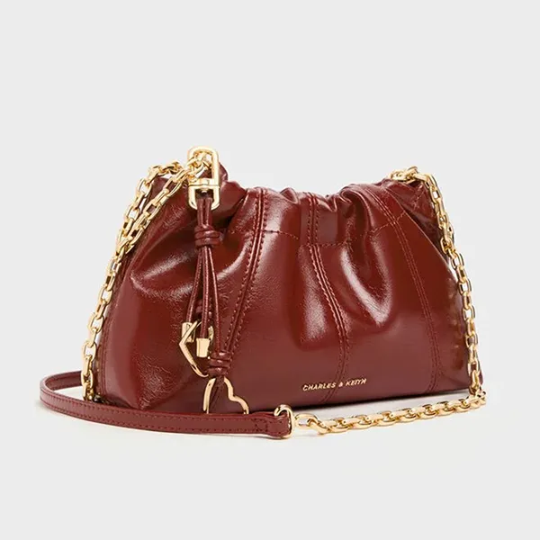 Túi Đeo Chéo Nữ Charles & Keith CNK Ciara Ruched Crossbody Bag CK2-80151612 Burgundy Màu Đỏ