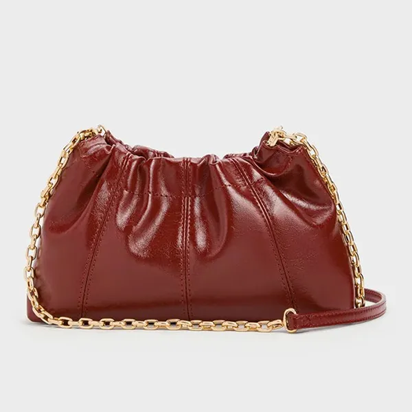 Túi Đeo Chéo Nữ Charles & Keith CNK Ciara Ruched Crossbody Bag CK2-80151612 Burgundy Màu Đỏ