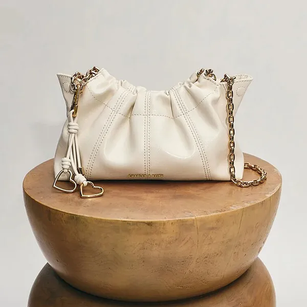 Túi Đeo Chéo Nữ Charles & Keith CNK Ciara Ruched Crossbody Bag CK2-80151612 Cream Màu Trắng Kem