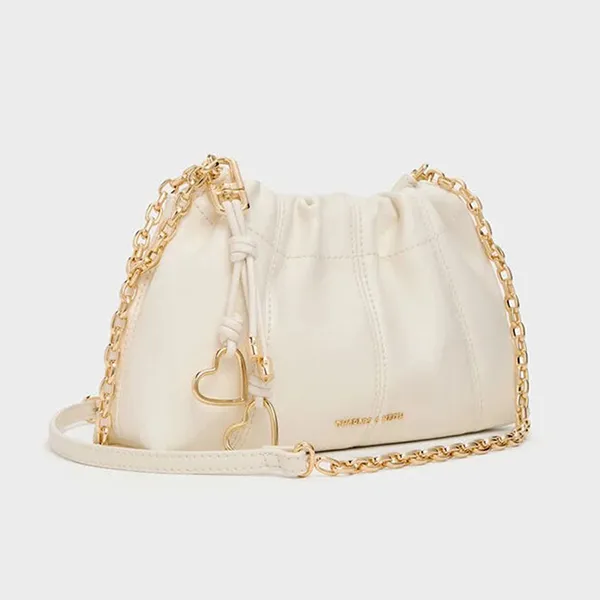 Túi Đeo Chéo Nữ Charles & Keith CNK Ciara Ruched Crossbody Bag CK2-80151612 Cream Màu Trắng Kem