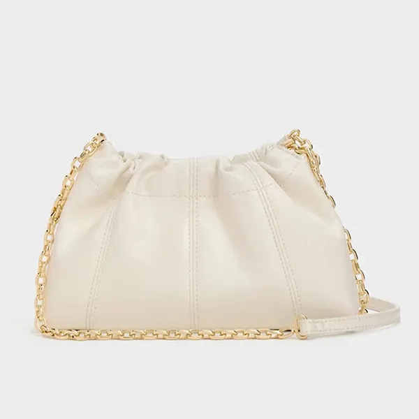 Túi Đeo Chéo Nữ Charles & Keith CNK Ciara Ruched Crossbody Bag CK2-80151612 Cream Màu Trắng Kem