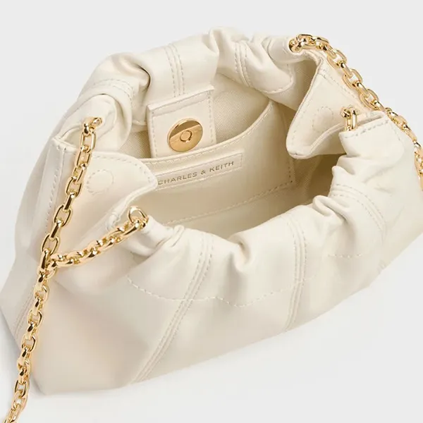 Túi Đeo Chéo Nữ Charles & Keith CNK Ciara Ruched Crossbody Bag CK2-80151612 Cream Màu Trắng Kem