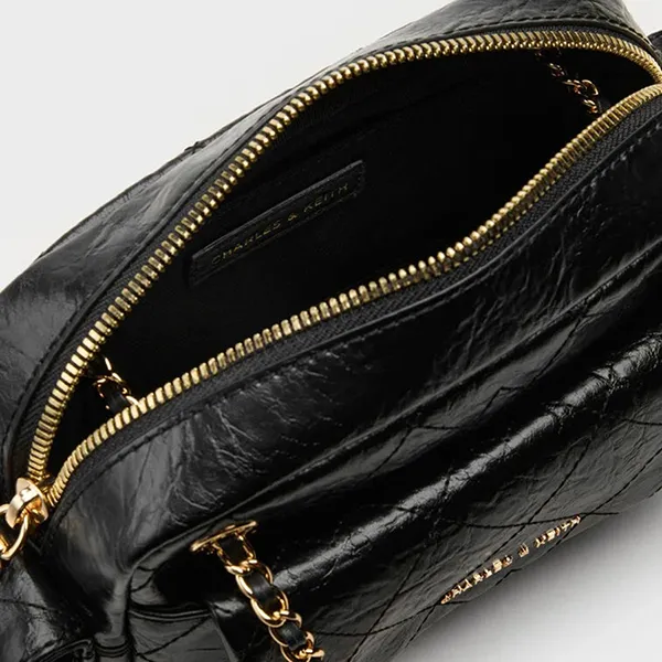 Túi Đeo Chéo Nữ Charles & Keith CNK Duo Quilted Crossbody Bag CK2-80671832 Black Màu Đen