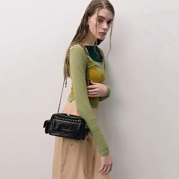 Túi Đeo Chéo Nữ Charles & Keith CNK Duo Quilted Crossbody Bag CK2-80671832 Black Màu Đen