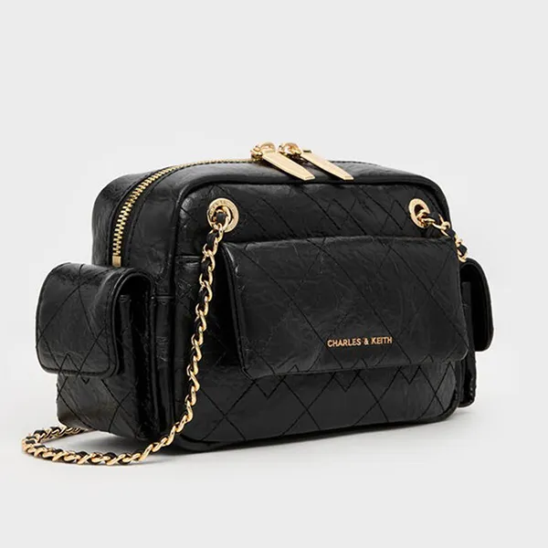 Túi Đeo Chéo Nữ Charles & Keith CNK Duo Quilted Crossbody Bag CK2-80671832 Black Màu Đen