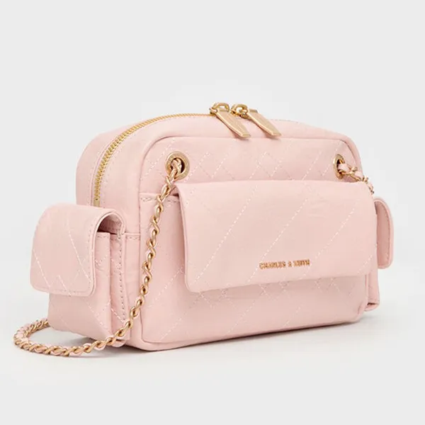 Túi Đeo Chéo Nữ Charles & Keith CNK Duo Quilted Crossbody Bag CK2-80671832 Soft Pink Màu Hồng