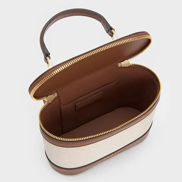 Túi Đeo Chéo Nữ Charles & Keith CNK Enola Canvas Top Handle Vanity Bag CK2-80701625-1 Chocolate Màu Nâu