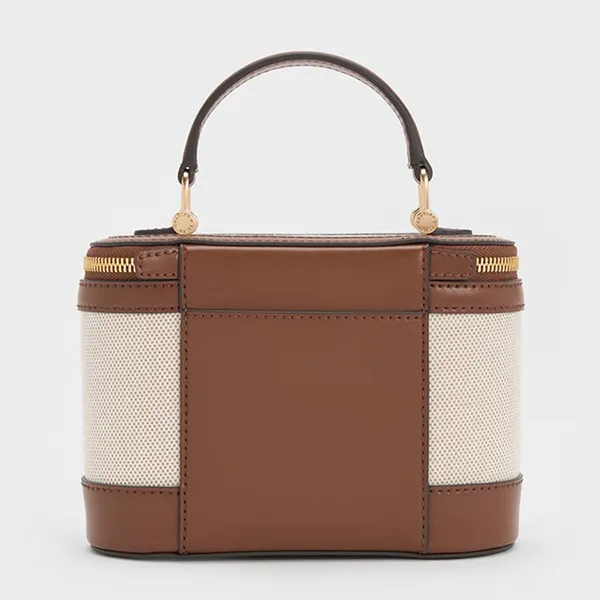 Túi Đeo Chéo Nữ Charles & Keith CNK Enola Canvas Top Handle Vanity Bag CK2-80701625-1 Chocolate Màu Nâu