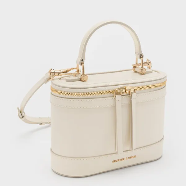 Túi Đeo Chéo Nữ Charles & Keith CNK Enola Top Handle Vanity Bag CK2-80701625 Cream Màu Trắng