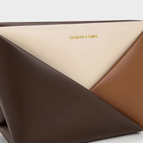 Túi Đeo Chéo Nữ Charles & Keith CNK Midori Geometric Colourblock Bag CK2-80782276-1 Multi Brown Màu Nâu/Kem