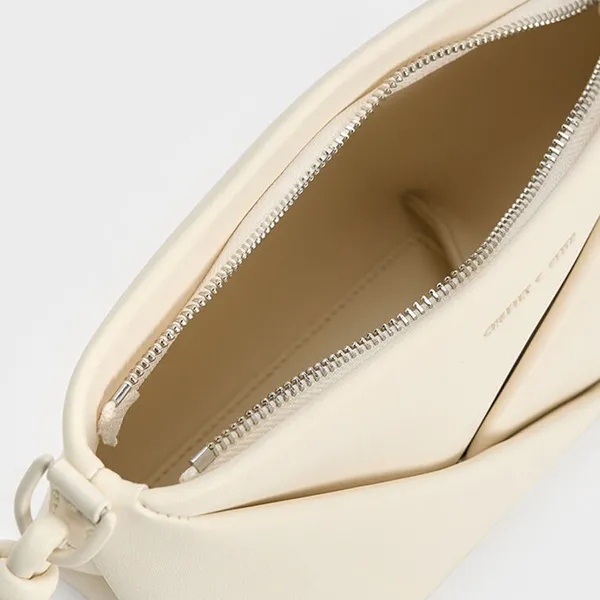 Túi Đeo Chéo Nữ Charles & Keith CNK Midori Geometric Crossbody Bag CK2-80782276 Cream Màu Trắng Kem