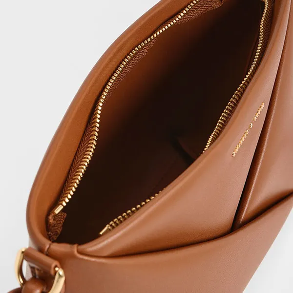 Túi Đeo Chéo Nữ Charles & Keith CNK Midori Geometric Crossbody Bag CK2-80782276 Tan Màu Nâu