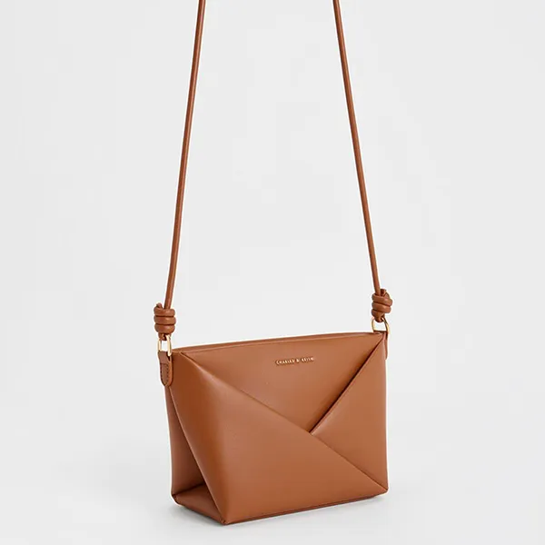 Túi Đeo Chéo Nữ Charles & Keith CNK Midori Geometric Crossbody Bag CK2-80782276 Tan Màu Nâu
