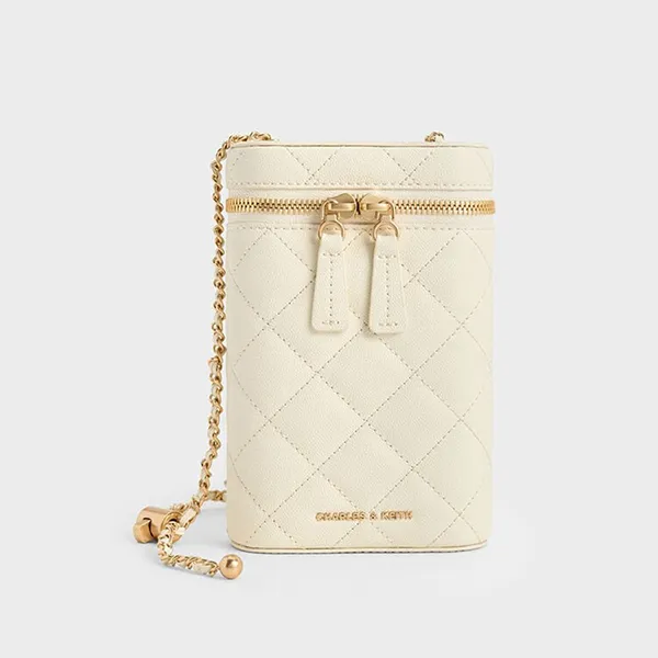 Túi Đeo Chéo Nữ Charles & Keith CNK Mini Apfra Quilted Elongated Bag - Cream CK2-00701397_CREAM Màu Kem