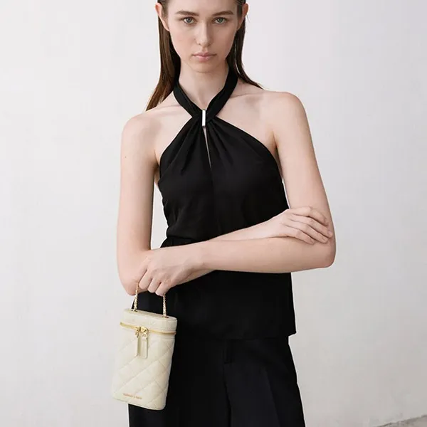 Túi Đeo Chéo Nữ Charles & Keith CNK Mini Apfra Quilted Elongated Bag - Cream CK2-00701397_CREAM Màu Kem