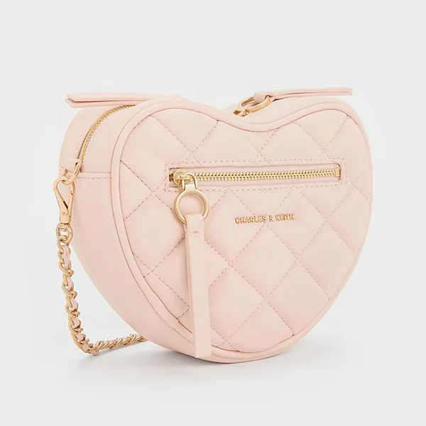 Túi Đeo Chéo Nữ Charles & Keith CNK Paffuto Quilted Heart Crossbody Bag - Soft Pink CK2-80151641 Màu Hồng