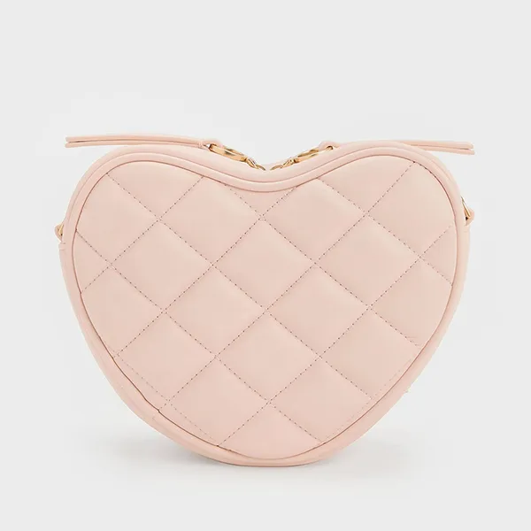 Túi Đeo Chéo Nữ Charles & Keith CNK Paffuto Quilted Heart Crossbody Bag - Soft Pink CK2-80151641 Màu Hồng