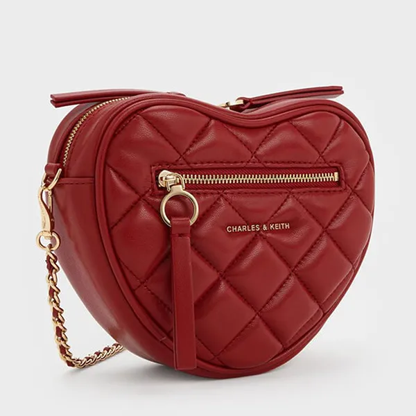 Túi Đeo Chéo Nữ Charles & Keith CNK Paffuto Quilted Heart Crossbody Bag - Tomato Red CK2-80151641 Màu Đỏ