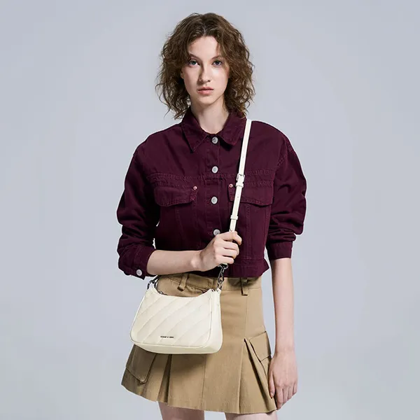 Túi Đeo Chéo Nữ Charles & Keith CNK Philomena Puffy Chain-Strap Crossbody Bag Cream Màu Trắng Kem
