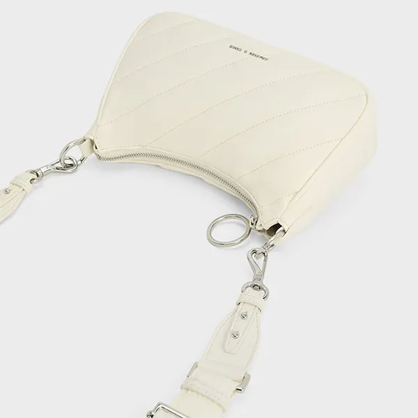 Túi Đeo Chéo Nữ Charles & Keith CNK Philomena Puffy Chain-Strap Crossbody Bag Cream Màu Trắng Kem