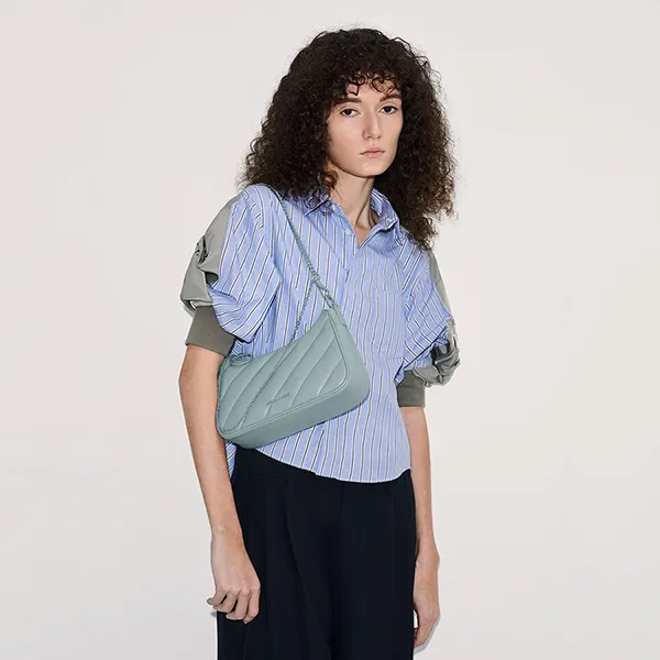 Túi Đeo Chéo Nữ Charles & Keith CNK Philomena Puffy Chain-Strap Crossbody Bag CK2-80151347 Slate Blue Màu Xanh