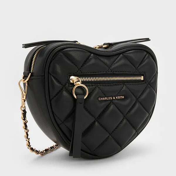 Túi Đeo Chéo Nữ Charles & Keith CNK PPaffuto Quilted Heart Crossbody Bag - Black CK2-80151641 Màu Đen