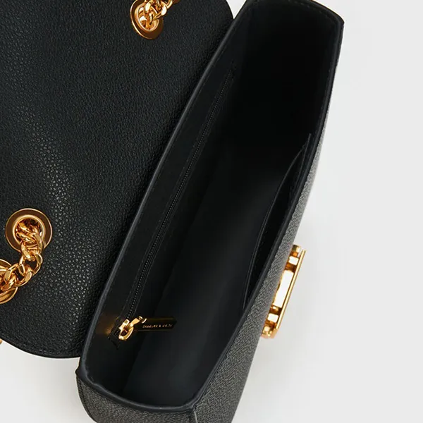 Túi Đeo Vai Nữ Charles & Keith CNK Push-Lock Chain Handle Bag CK2-80671435-7 Black Màu Đen