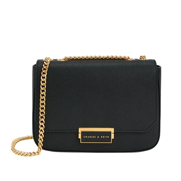 Túi Đeo Vai Nữ Charles & Keith CNK Push-Lock Chain Handle Bag CK2-80671435-7 Black Màu Đen