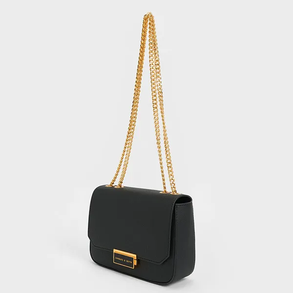Túi Đeo Vai Nữ Charles & Keith CNK Push-Lock Chain Handle Bag CK2-80671435-7 Black Màu Đen